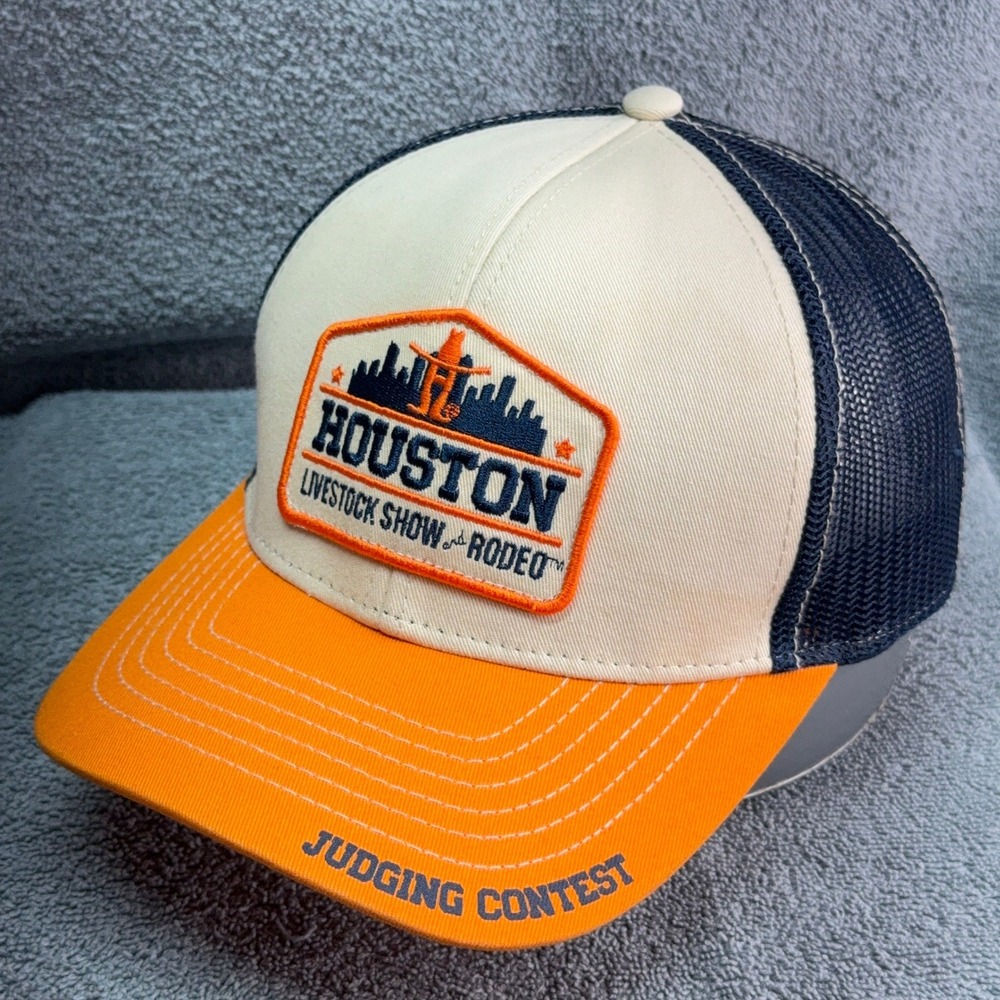 Houston Livestock Show Rodeo Judging Contest Trucker Hat Snapback Orange Navy